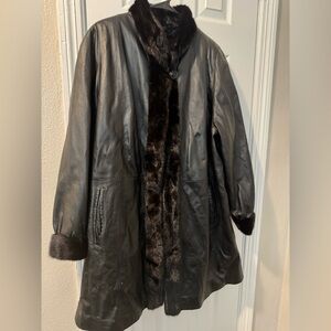XL leather fur lined coat